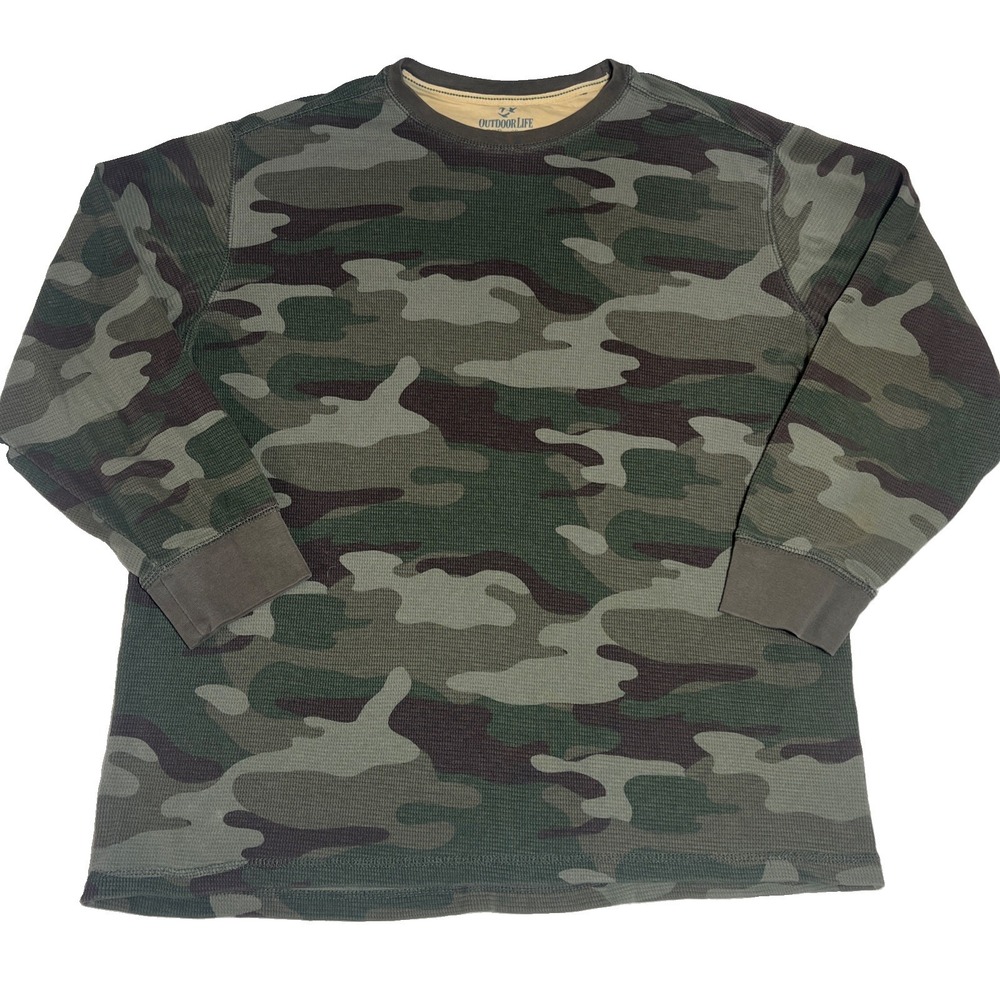 Outdoor Life  Mens XL Multicolor Camo Long Sleeve Thermal Waffle Knit Shirt